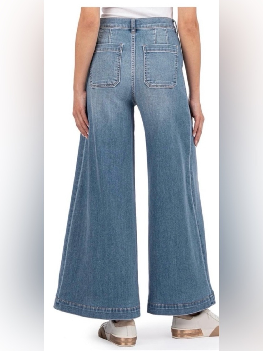 KFTK Goldie Super Wide Leg Jeans Women’s Size 12 Darted High Rise Stretch Denim - Picture 2 of 11